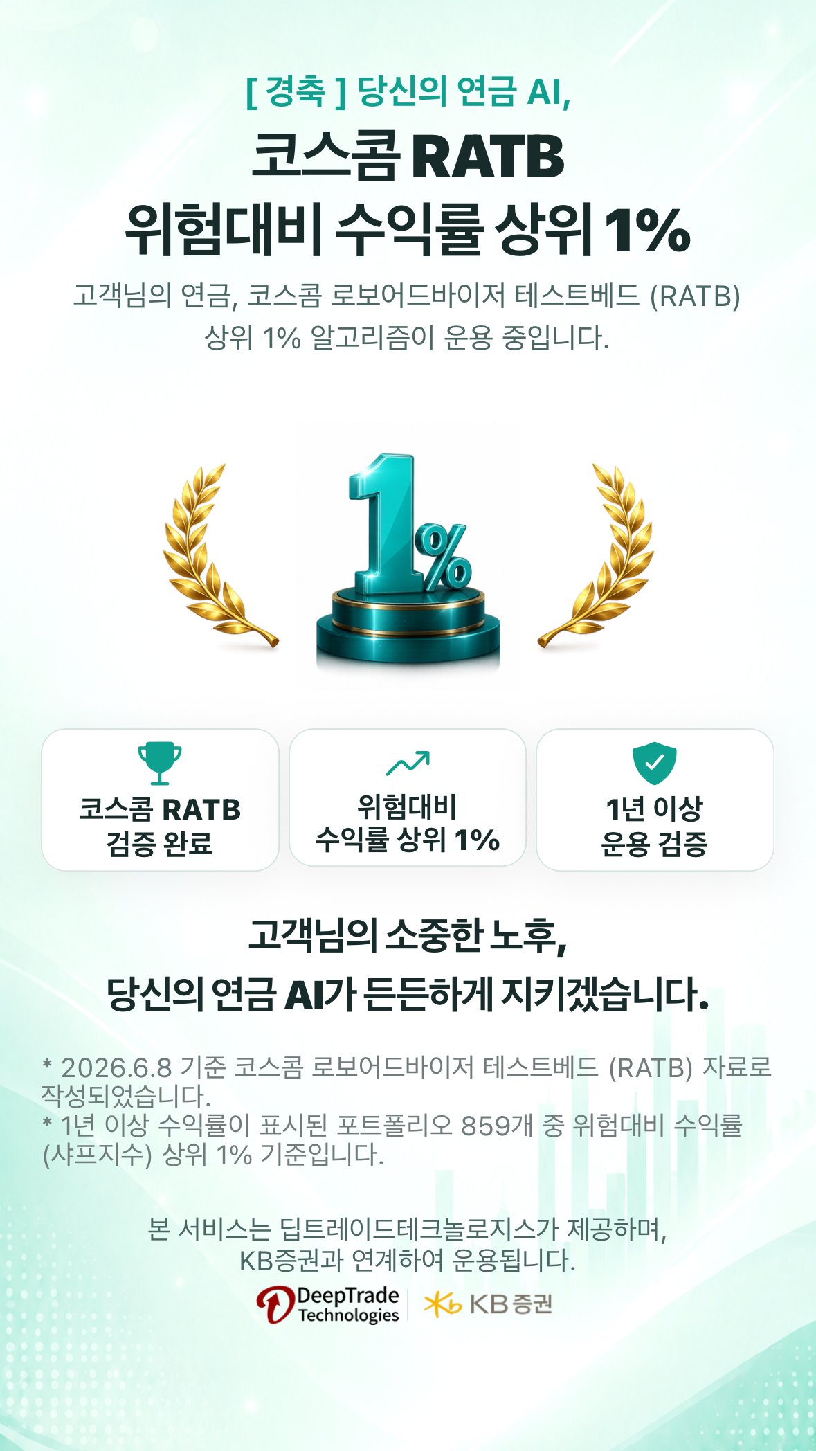 [경축] 당신의 연금 AI, 코스콤 RATB 위험대비 수익률 상위 1% 안내